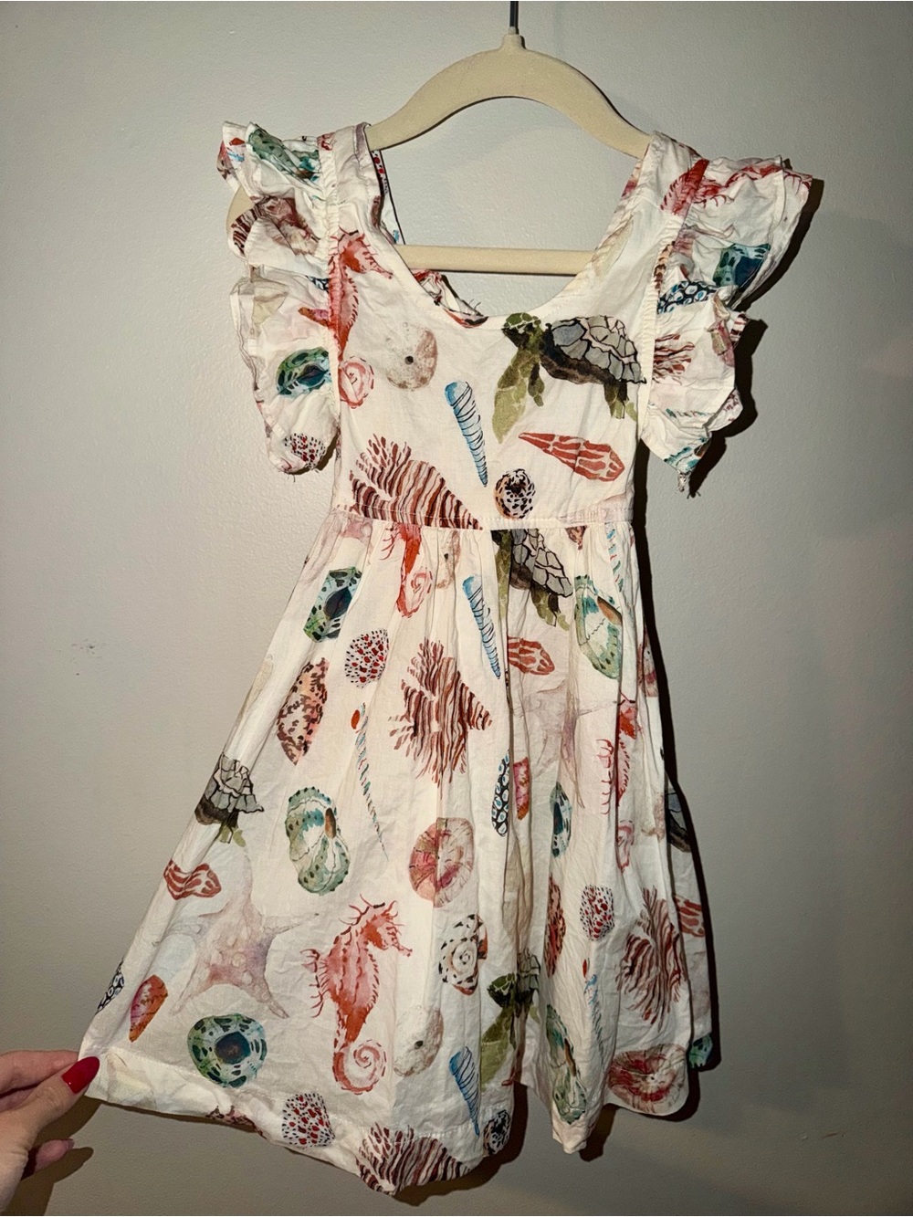 Pink Chicken White Multi Sea Life Ruffle Sleeve Dress